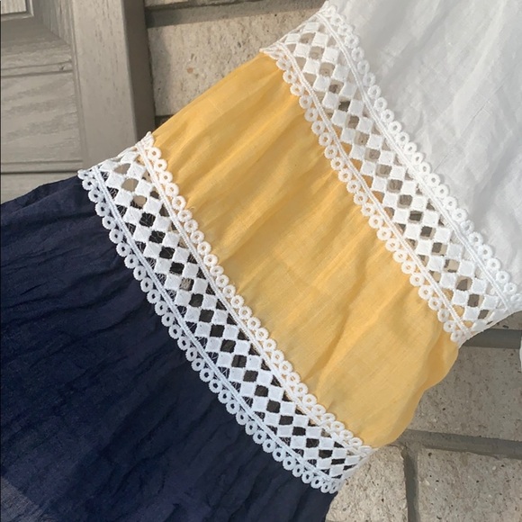 KAKTUS  COTTON LACE PEASANT BLOUSE YELLOW BLUE L - Picture 4 of 6